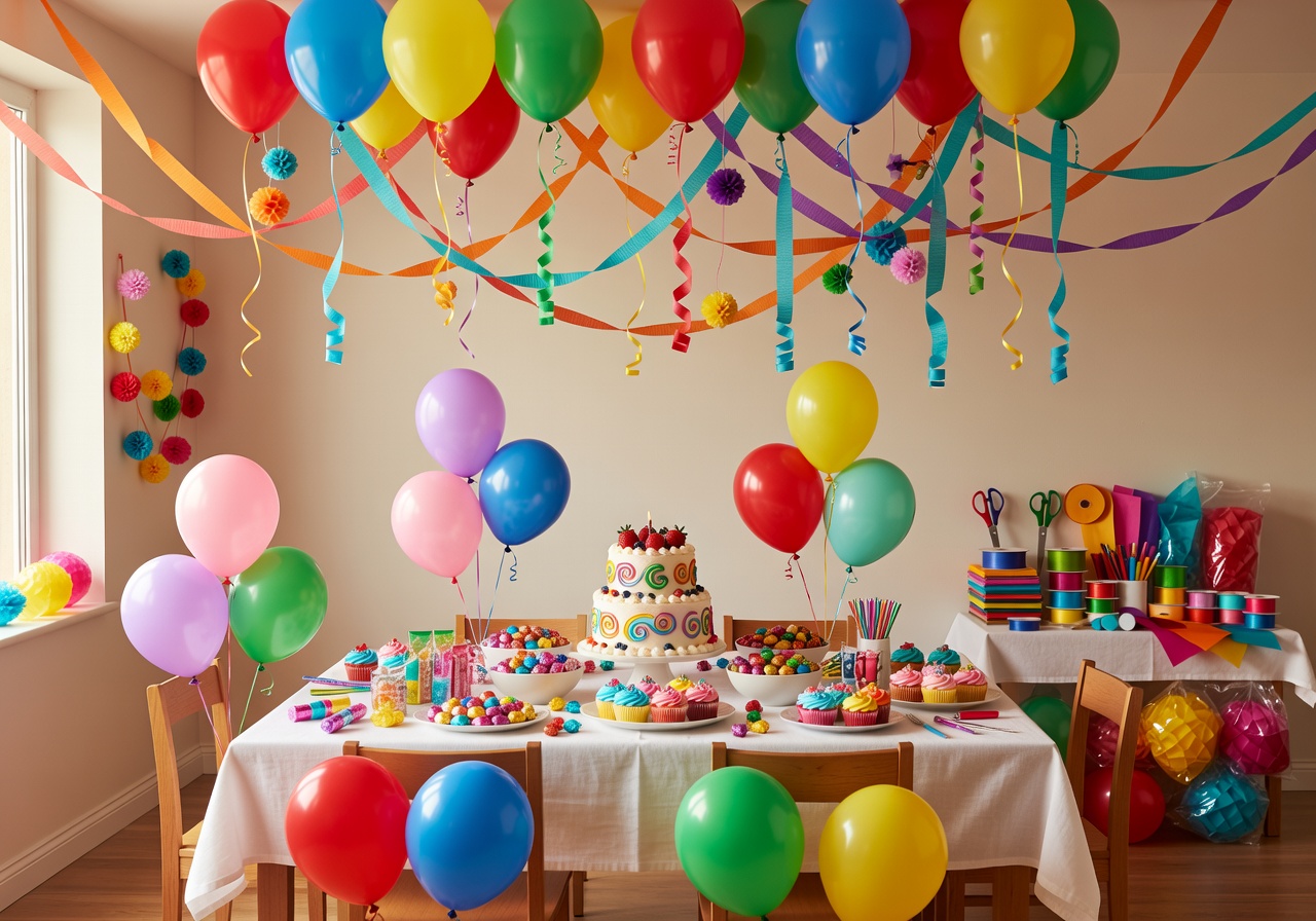 Birthday Surprise Kit with colorful decorations and party items
